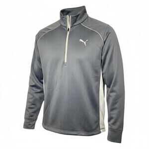 Puma Men's Gray and White Quarter-Zip Activewear Pullover